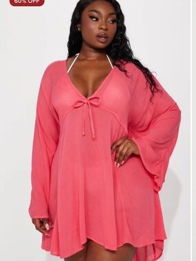 Fashion Nova Women’s Pink Swim Cover-Up Tunic 3X